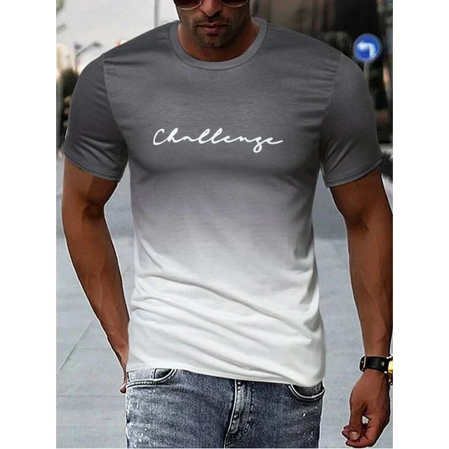 Street Wave Men's Gradient T Shirt Round Neck Slim Fit Breathable Comfort