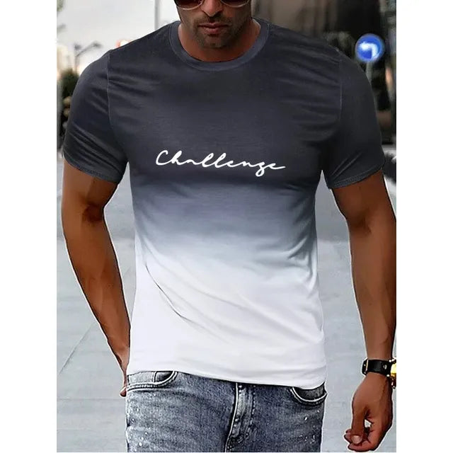 Street Wave Men's Gradient T Shirt Round Neck Slim Fit Breathable Comfort