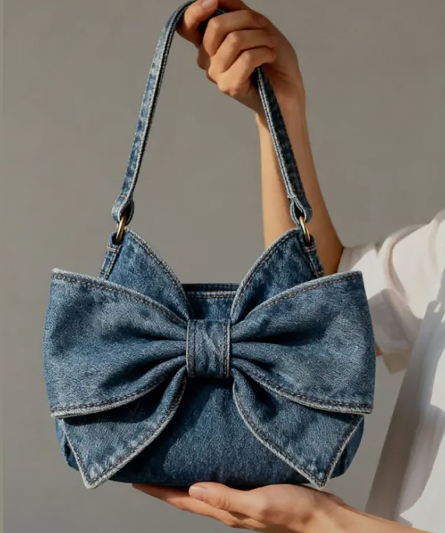 Sacs à bandoulière en denim solide et durable avec nœud bleu marine vintage - Street-Wave