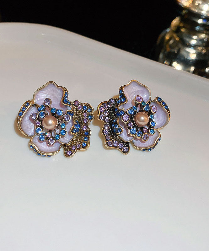 Boucles d'oreilles à tige vintage en alliage violet et perles de zircone - Street-Wave