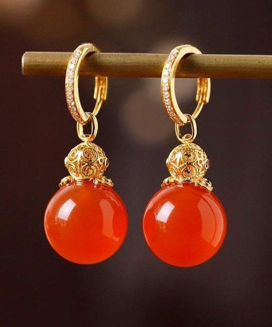 Boucles d'oreilles pendantes vintage en argent sterling rouge doré, incrustées de zircon et d'agate - Street-Wave