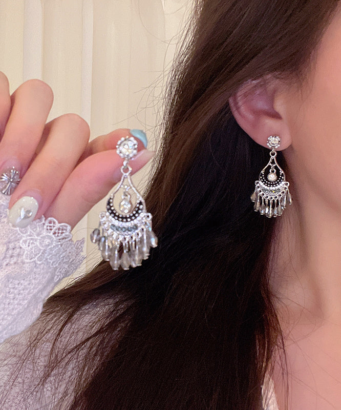 Boucles d'oreilles pendantes vintage en alliage de soie et cristal de zircon avec pompon et carillon éolien - Street-Wave