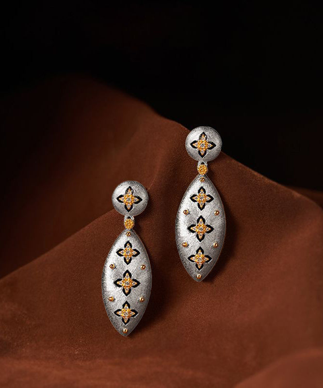 Boucles d'oreilles pendantes vintage en soie et argent sterling avec trèfle à quatre feuilles - Street-Wave