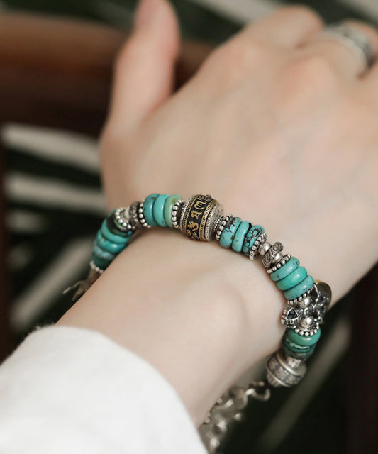 Bracelet à breloques vintage en argent sterling et soie avec perles turquoise - Street-Wave