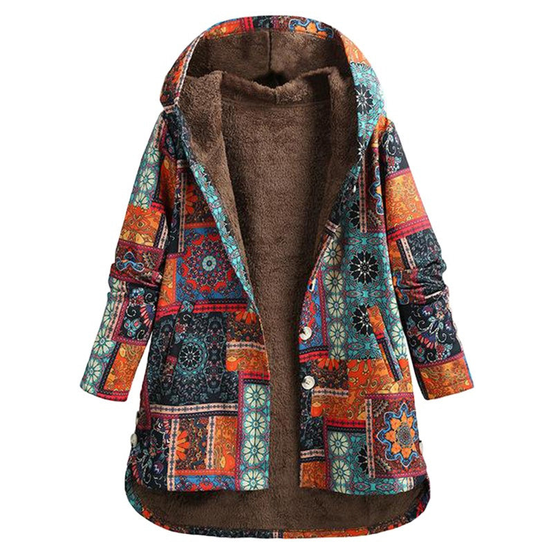 Floral Hooded Coat Streetwave For Women Warm Cozy Spring Jacket With Vibrant Pattern