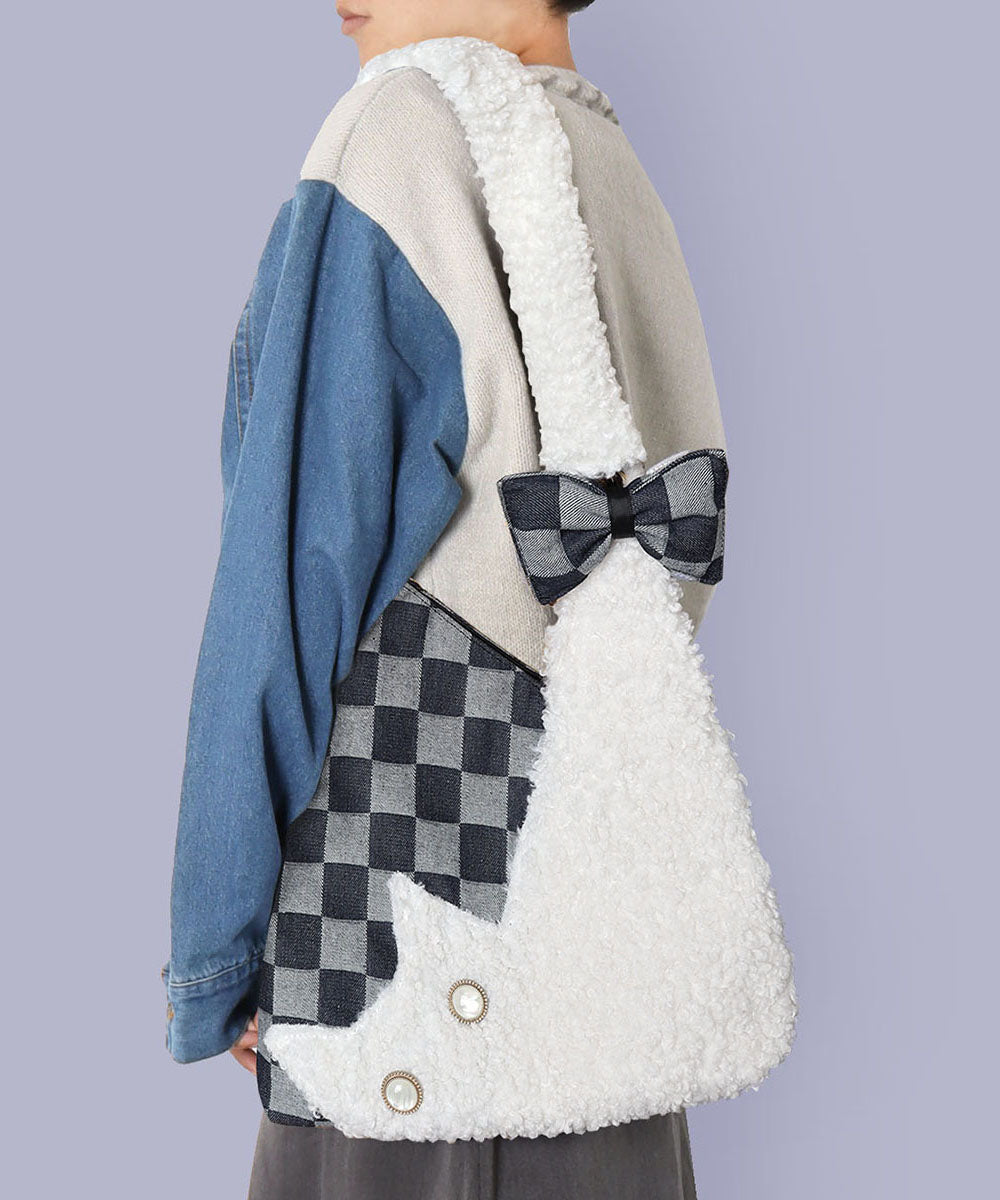 Sacs à bandoulière vintage en patchwork de peluche blanche à carreaux - Street-Wave