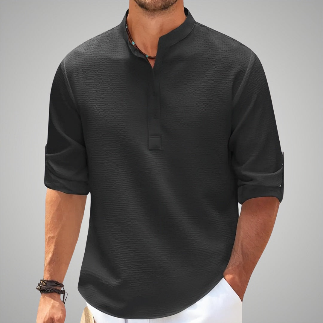 Nordic Flair Men Waffle Knit Henley Grandad Collar