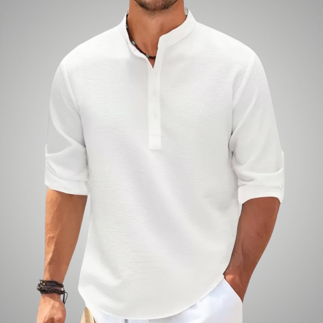 Nordic Flair Men Waffle Knit Henley Grandad Collar