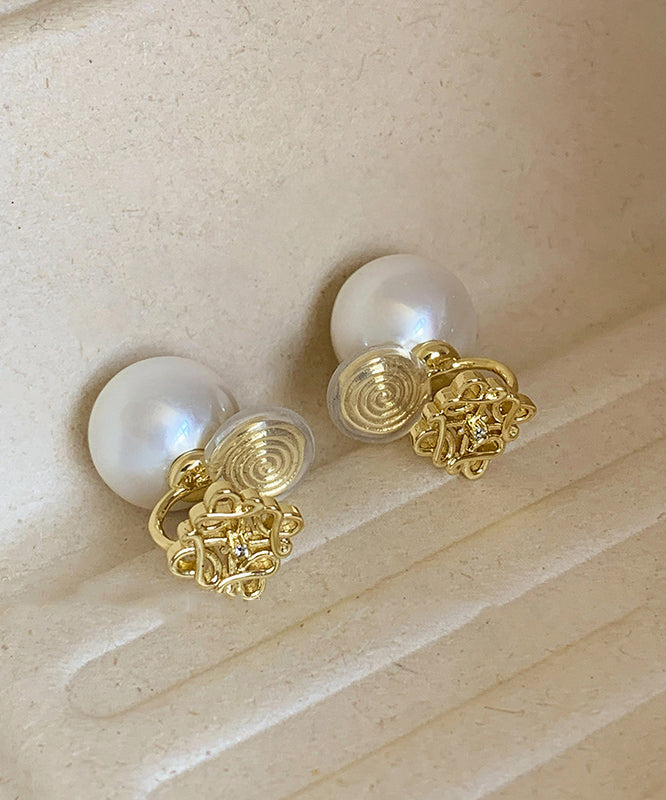 Boucles d'oreilles à tige creuses en alliage de cuivre doré et zircon avec perles Vogue - Street-Wave