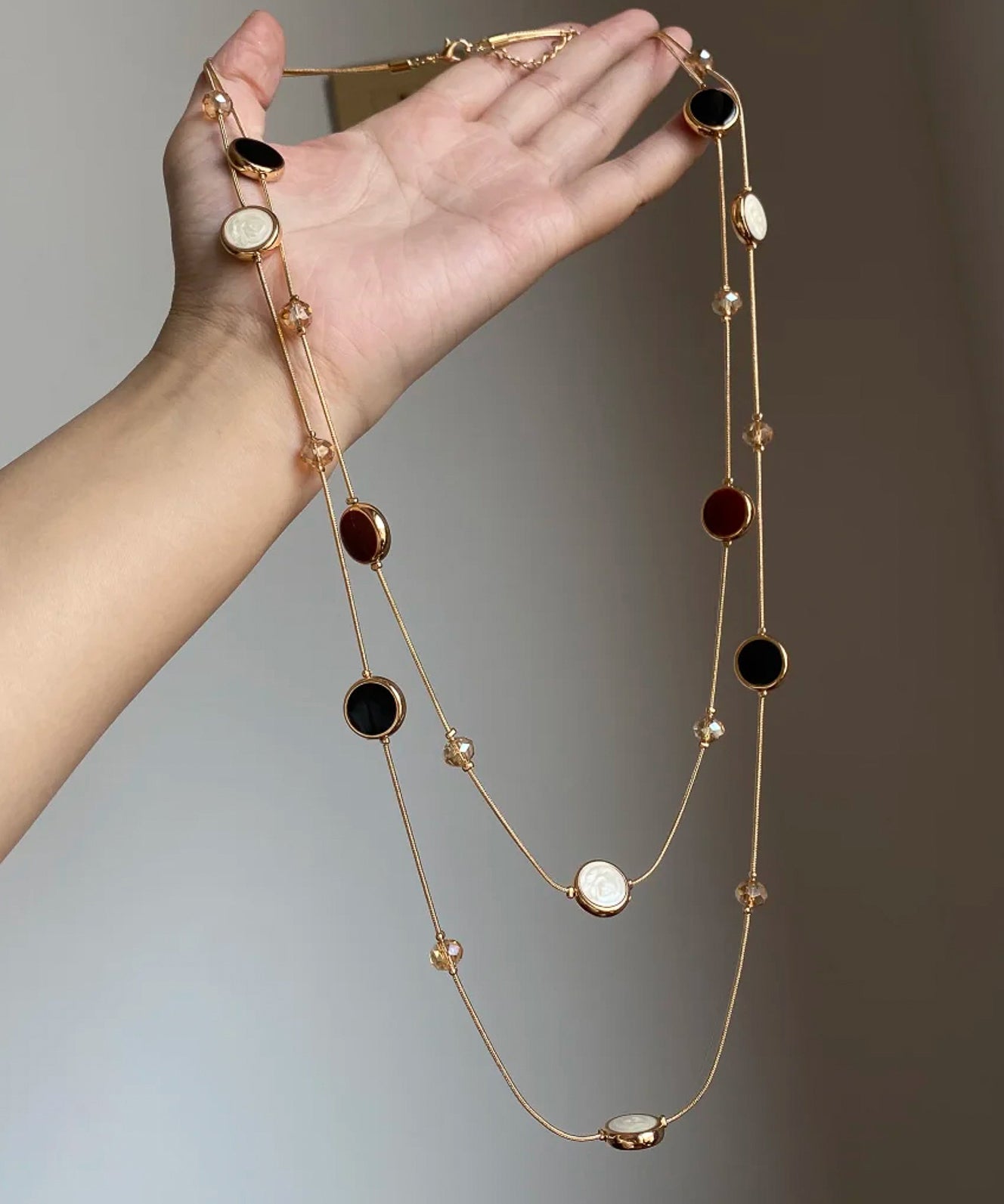 Collier double couche en perles émaillées goutte à goutte en cuivre doré Vogue - Street-Wave