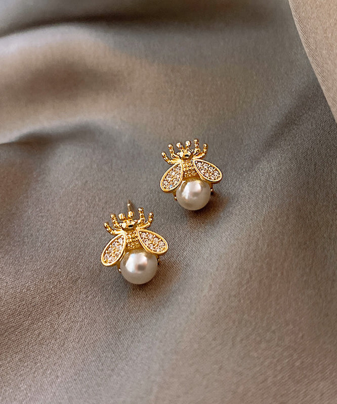 Boucles d'oreilles à tige en perles et abeilles dorées et cuivrées Vogue - Street-Wave