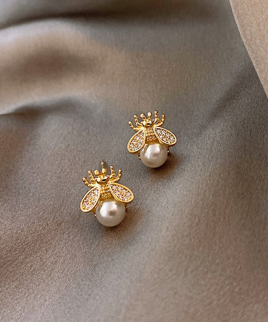 Boucles d'oreilles à tige en perles et abeilles dorées et cuivrées Vogue - Street-Wave