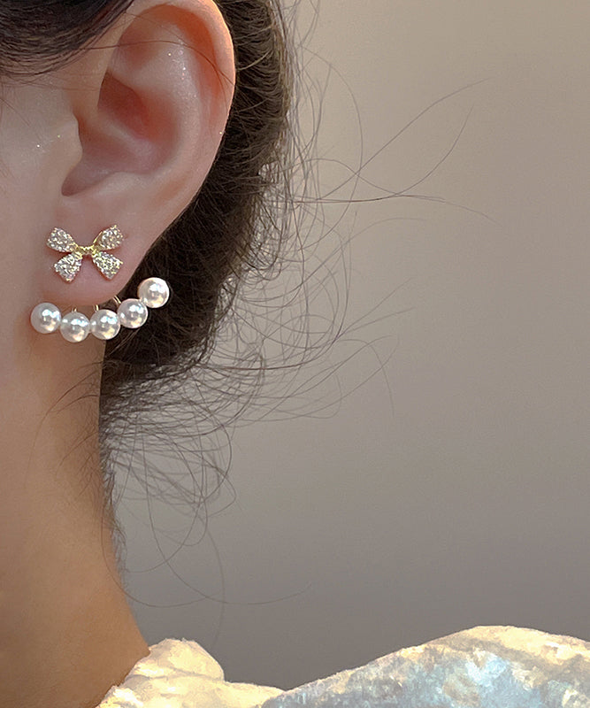 Boucles d'oreilles pendantes Vogue en or, cuivre et zircons avec perles - Street-Wave