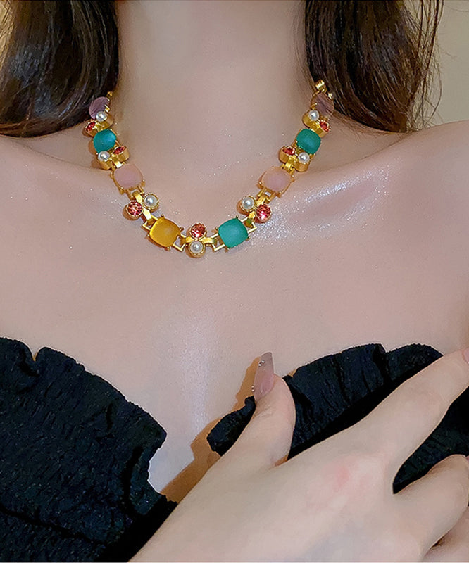 Collier Vogue Rainbow en cuivre et zircons, perles carrées, style princesse - Street-Wave