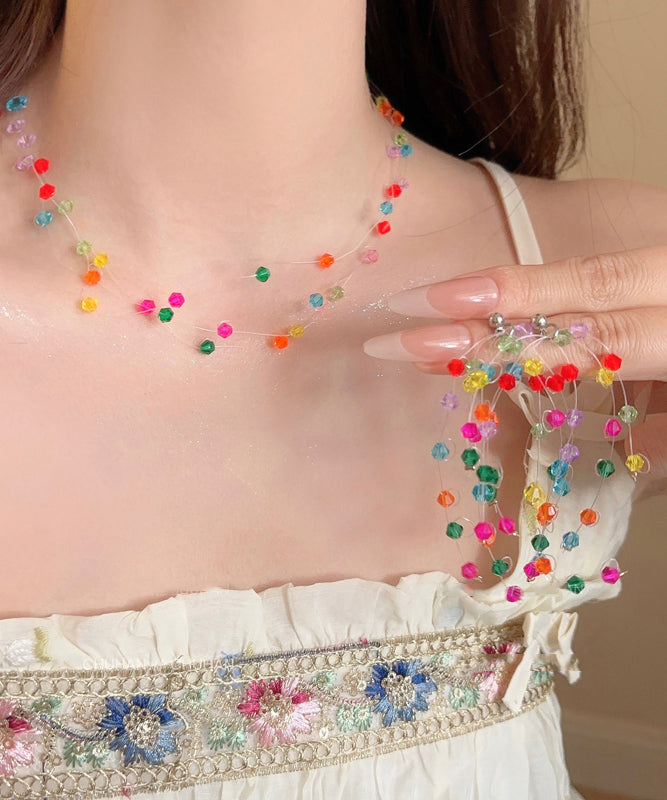 Ensemble deux pièces Vogue Rainbow Weave avec collier à pampilles et boucles d'oreilles pendantes en cristal - Street-Wave