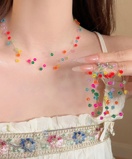 Ensemble deux pièces Vogue Rainbow Weave avec collier à pampilles et boucles d'oreilles pendantes en cristal - Street-Wave