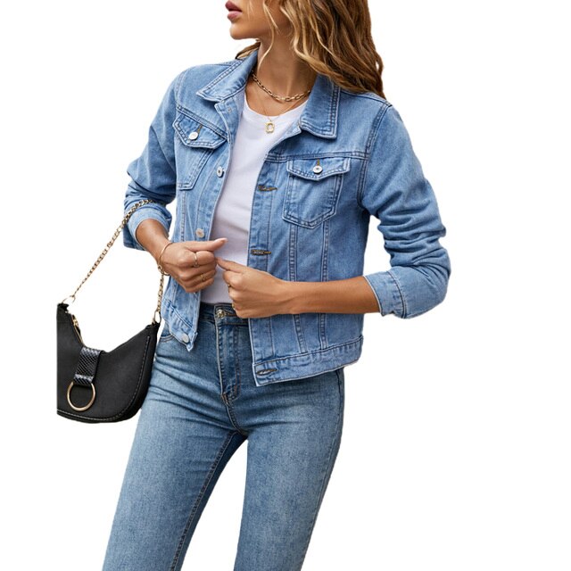 Street-wave Cotton Denim Jacket With Warm Lining For Women Cozy Fall Outerwear For Everyday Wear