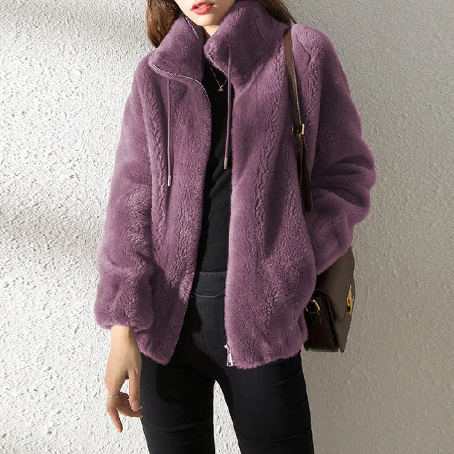 Street Wave Women's Zip Up Fleece Jacket With Stand Collar For Warm Cozy Comfort