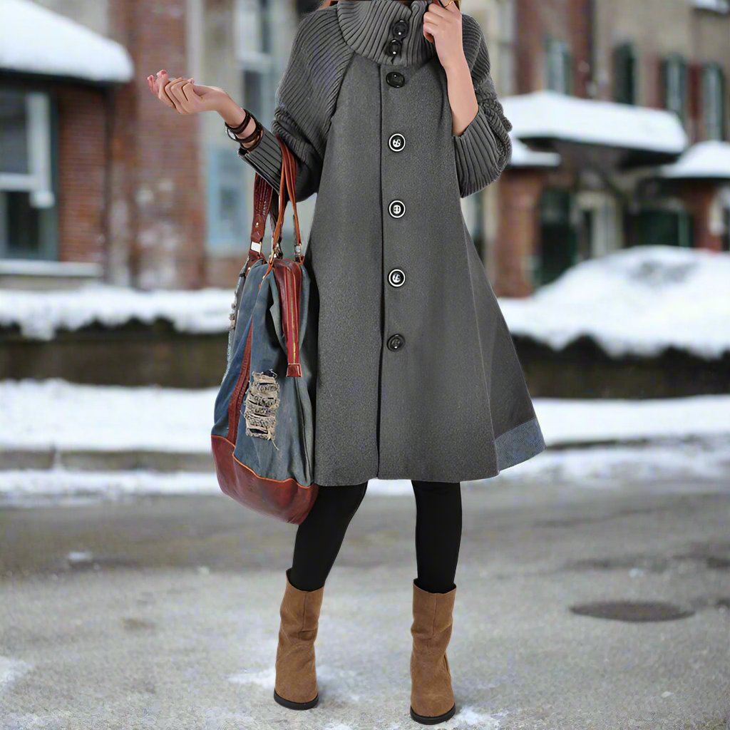 Street-Wave Womens Wool Coat With High Collar Knee Length Button Closure For Stylish Autumn Winter