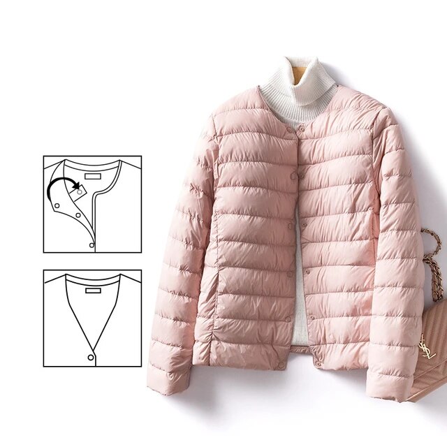 Street-Wave Women Puffer Jacket With V-Neck Design Warm Insulation Chic Winter Coat