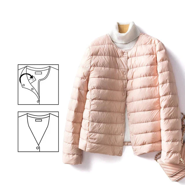 Street-Wave Women Puffer Jacket With V-Neck Design Warm Insulation Chic Winter Coat