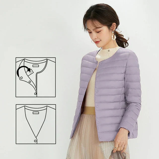 Street-Wave Women Puffer Jacket With V-Neck Design Warm Insulation Chic Winter Coat