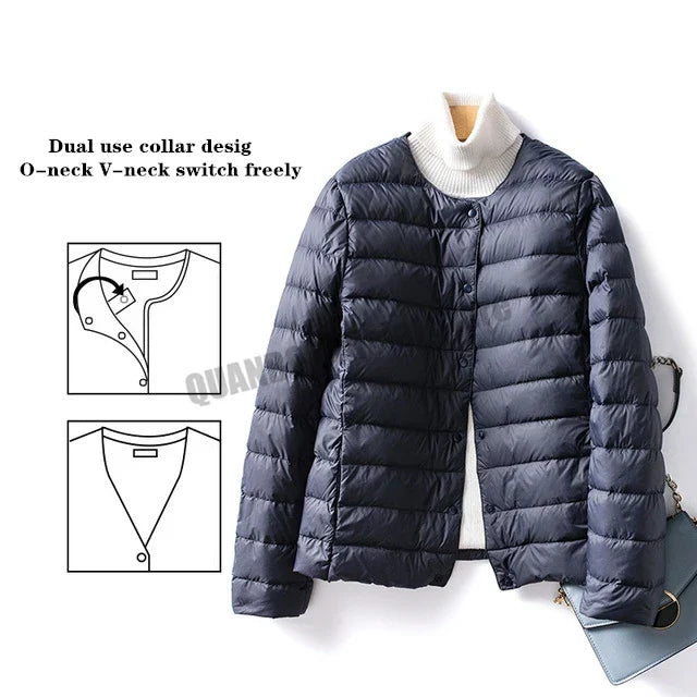 Street-Wave Women Puffer Jacket With V-Neck Design Warm Insulation Chic Winter Coat