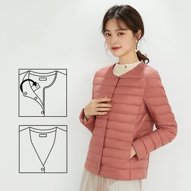 Street-Wave Women Puffer Jacket With V-Neck Design Warm Insulation Chic Winter Coat