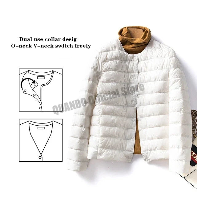 Street-Wave Women Puffer Jacket With V-Neck Design Warm Insulation Chic Winter Coat