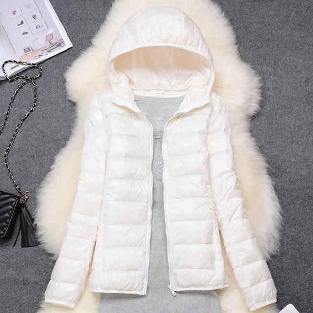 Street-wave Lightweight Puffer Jacket With Hood Water Resistant Zip Front For Women