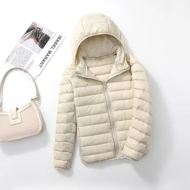 Street-wave Lightweight Puffer Jacket With Hood Water Resistant Zip Front For Women
