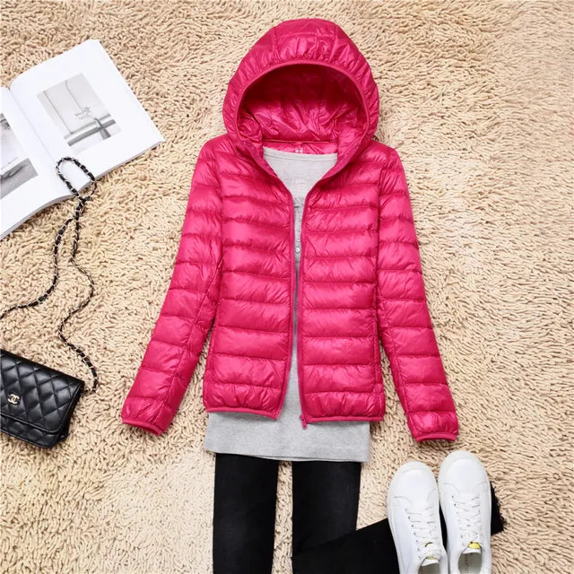 Street-wave Lightweight Puffer Jacket With Hood Water Resistant Zip Front For Women