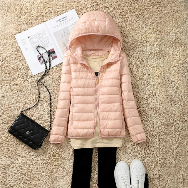Street-wave Lightweight Puffer Jacket With Hood Water Resistant Zip Front For Women