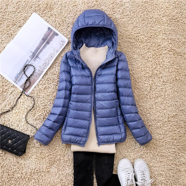 Street-wave Lightweight Puffer Jacket With Hood Water Resistant Zip Front For Women