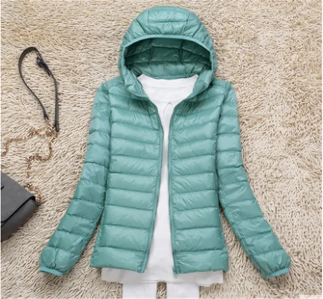 Street-wave Lightweight Puffer Jacket With Hood Water Resistant Zip Front For Women