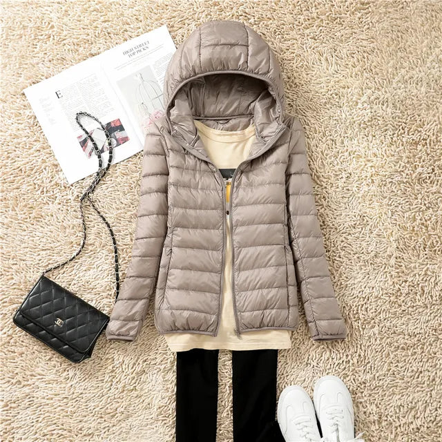 Street-wave Lightweight Puffer Jacket With Hood Water Resistant Zip Front For Women
