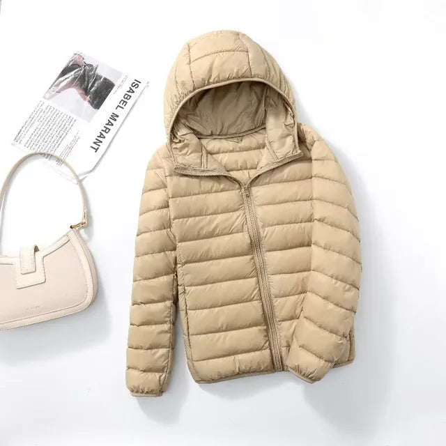 Street-wave Lightweight Puffer Jacket With Hood Water Resistant Zip Front For Women
