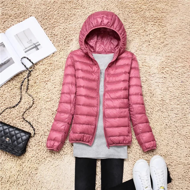 Street-wave Lightweight Puffer Jacket With Hood Water Resistant Zip Front For Women