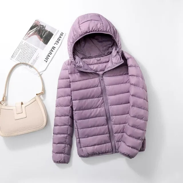 Street-wave Lightweight Puffer Jacket With Hood Water Resistant Zip Front For Women