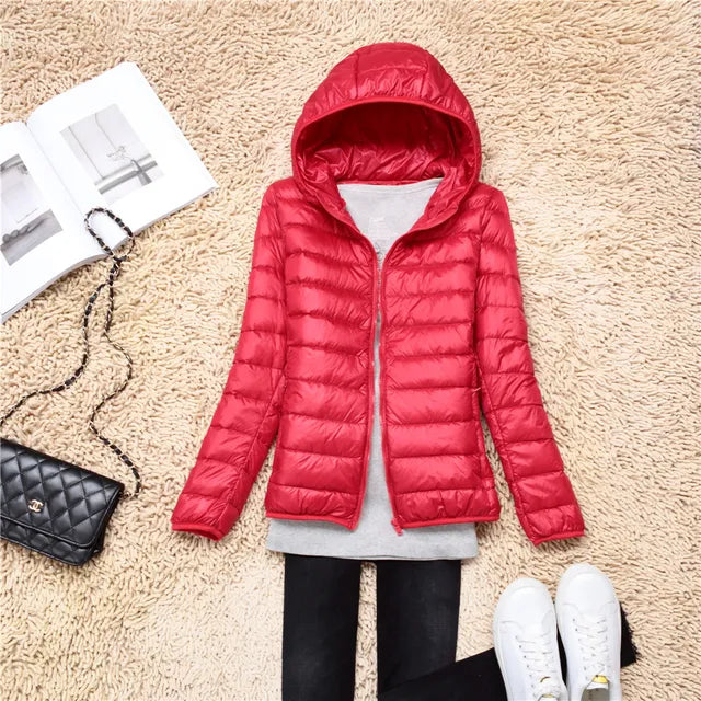 Street-wave Lightweight Puffer Jacket With Hood Water Resistant Zip Front For Women