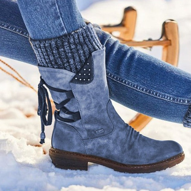 Street-Wave Premium Leather Mid Calf Boots For Women With Cushioned Insole All Day Comfort