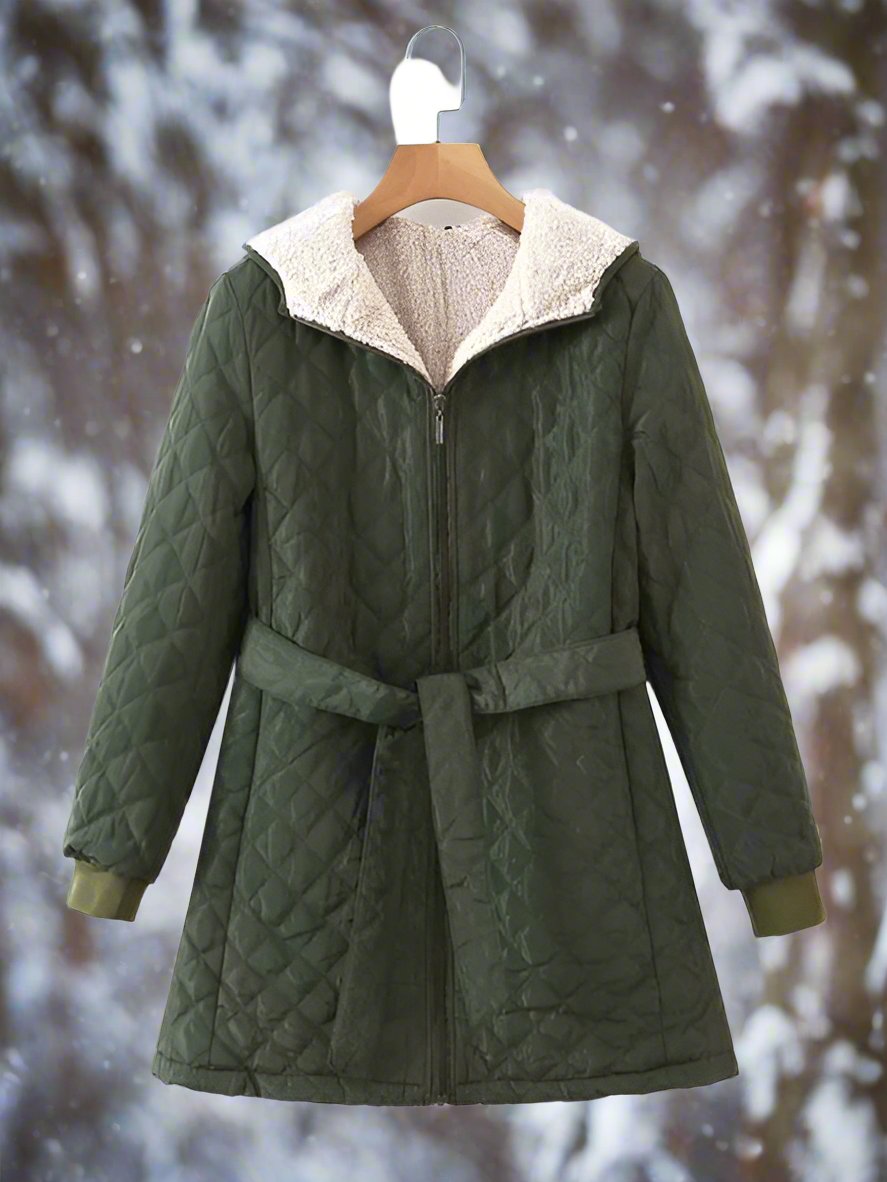 Streetwave Long Quilted Parka With Hood Belted For Warm Winter Comfort For Women