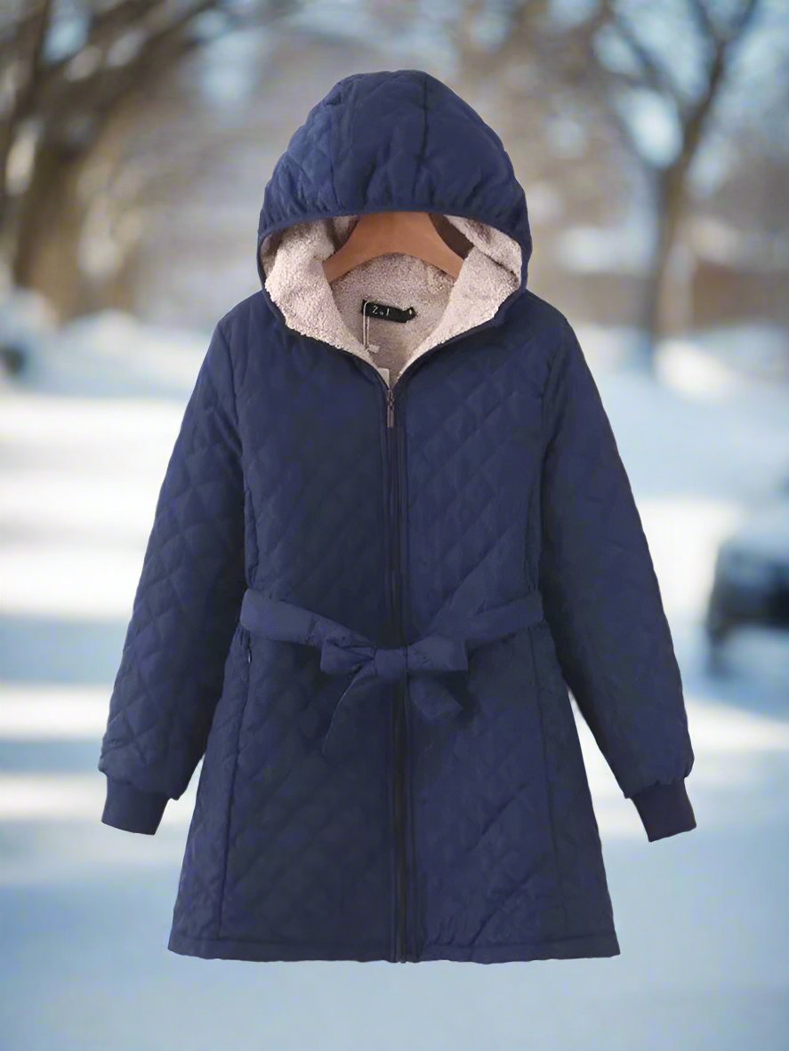 Streetwave Long Quilted Parka With Hood Belted For Warm Winter Comfort For Women