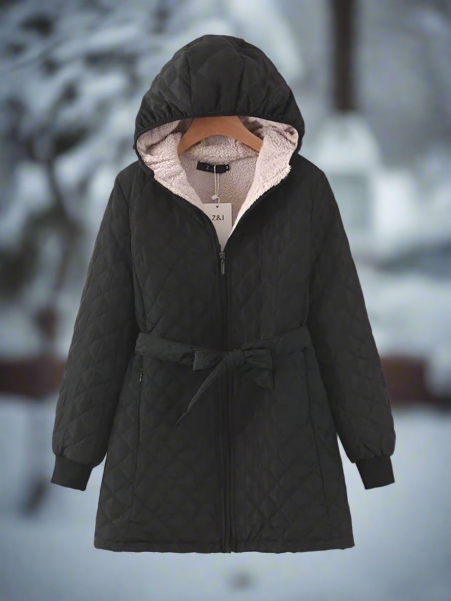 Streetwave Long Quilted Parka With Hood Belted For Warm Winter Comfort For Women