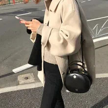 Street-wave Oversized Wool Blend Coat For Women With Single Button Closure Cozy Warmth Timeless Style