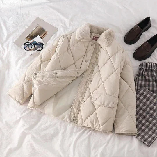 Street-Wave Quilted Jacket For Women With Cozy Fur Collar Lightweight Winter Puffer