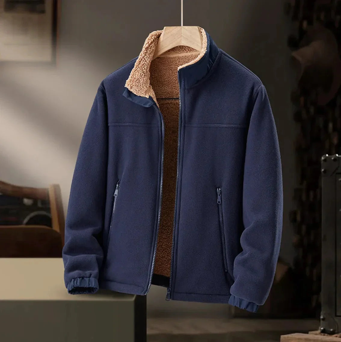 Waylynn Men's Sherpa Lined Fleece Jacket Stand Up Collar