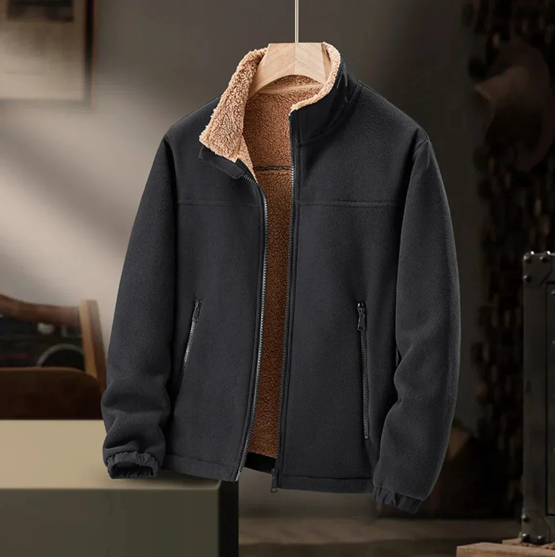 Waylynn Men's Sherpa Lined Fleece Jacket Stand Up Collar