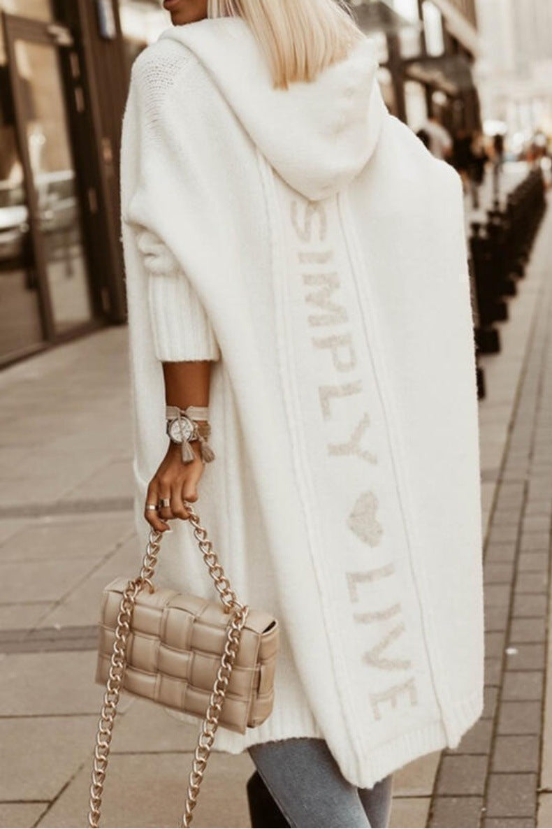 Street-wave Hooded Cardigan for Women Cozy Long Knit Soft Acrylic with Pockets and Elegant Texture