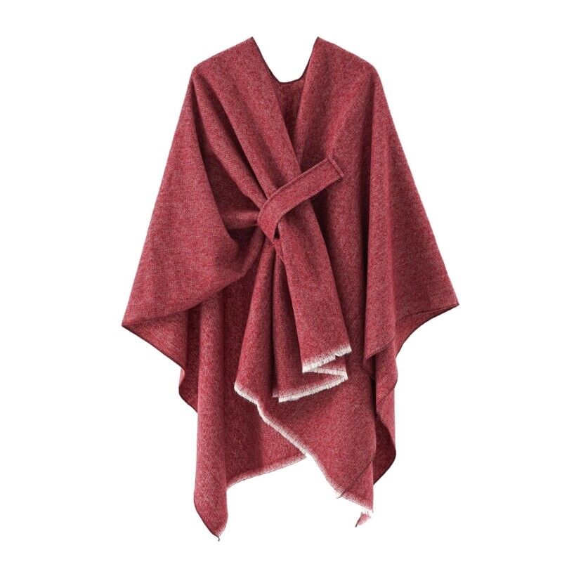 Street-wave Cashmere Poncho With Band Detail Retro Chic Winter Wrap For Style Conscious Adults